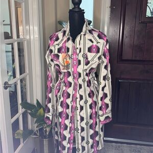 Pink and Black Geometric Patterned Shirt Dress